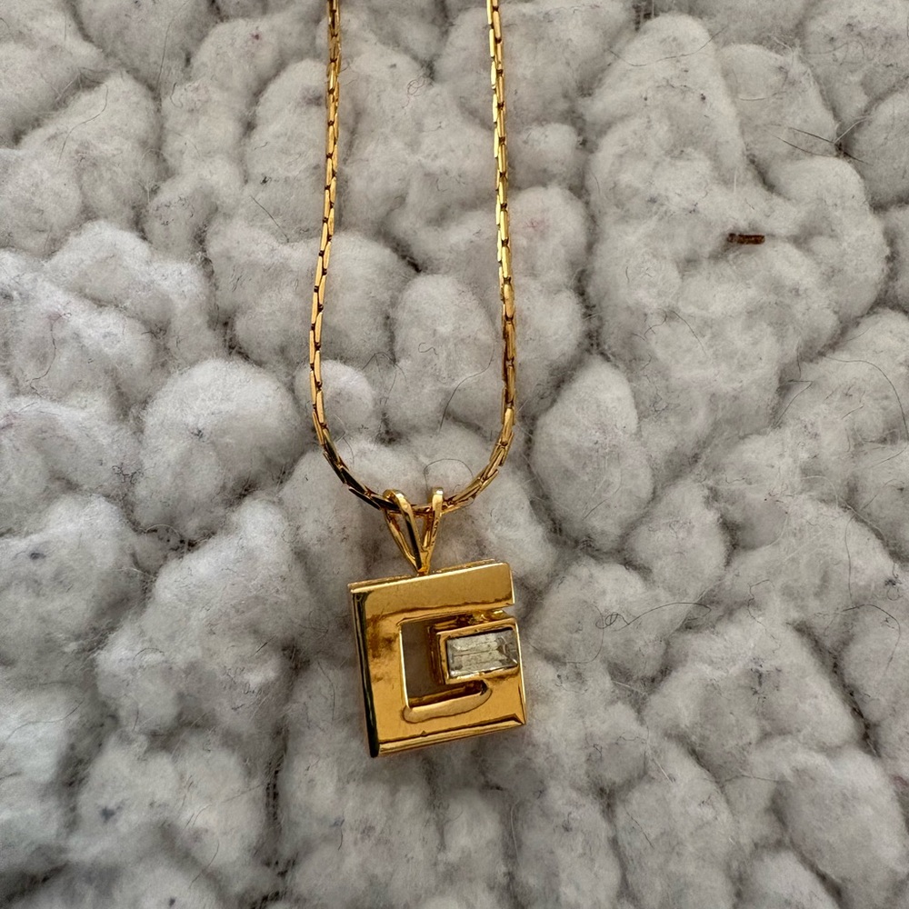 Givenchy Paris New York, G Logo With Crystal Pendant Necklace - Authentic